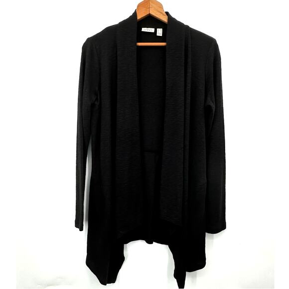 LOGO by Lori Goldstein Lightweight Slub Sharkbite Open Cardigan Black Womens XS - Picture 1 of 9